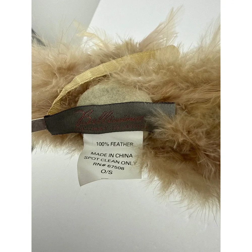 Bellissima Millinery Collection Tan Feather Headband Gold Metallic Fascinator OS